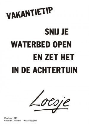 Vakantietip; snij je waterbed open en zet het in de achtertuin.