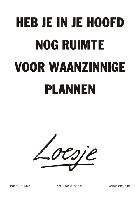 heb je in je hoofd nog ruimte voor waanzinnige plannen