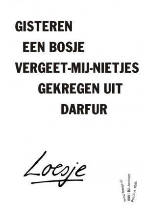 Gisteren een bosje vergeet-mij-nietjes gekregen uit Darfur.