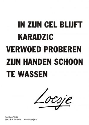 in zijn cel blijft Karadzic verwoed proberen zijn handen schoon te wassen