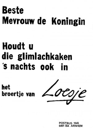 Beste mevrouw de koningin houdt u die glimlachkaken ’s nacht ook in
