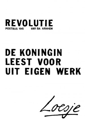 Revolutie de koningin leest voor uit eigen werk