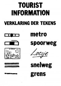 Tourist information (verklaring der tekens) metro spoorweg Loesje snelweg grens