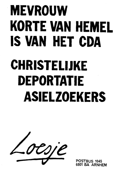 Mevrouw Korte-van Hemel is van het CDA Christelijke deportatie asielzoekers