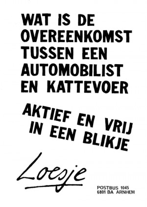 Wat is de overeenkomst tussen een automobilist en kattevoer actief en vrij in een blikje