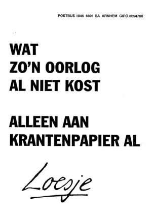 Wat zo’n oorlog al niet kost alleen aan krantenpapier al