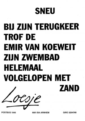 Sneu bij zijn terugkeer trof de Emir van Koeweit zijn zwembad helemaal volgelopen met zand