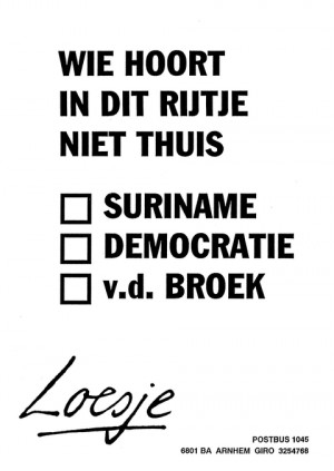 Wat hoort in dit rijtje niet thuis Suriname Democratie v.d. Broek