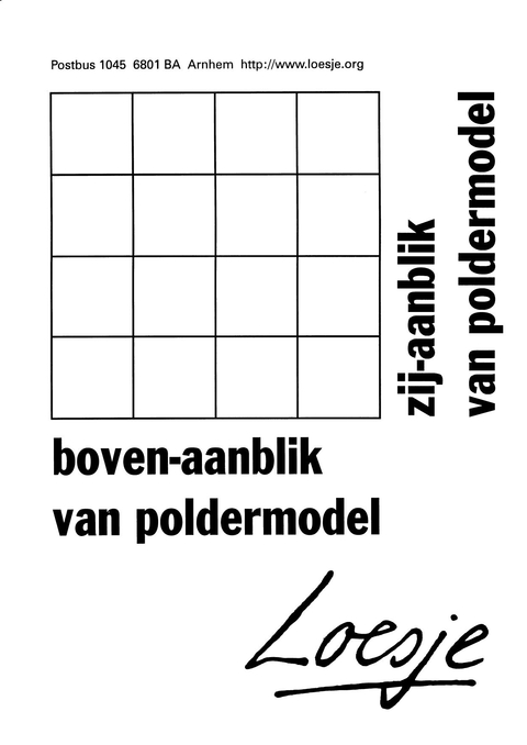 (Tekening Vierkant) Boven-aanblik van poldermodel zij-aanblik van poldermodel