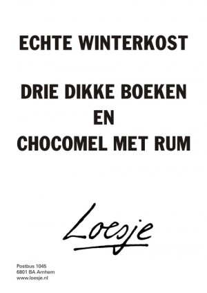 Echte winterkost drie dikke boeken en chocomel met rum