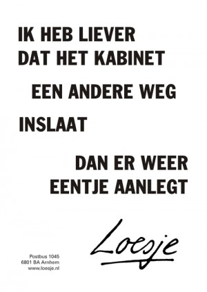 ik heb liever dat het kabinet een andere weg inslaat dan er weer eentje aanlegt