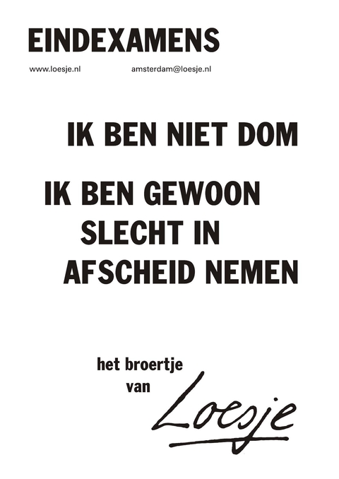 Eindexamens, ik ben niet dom, ik ben gewoon slecht in afscheid nemen