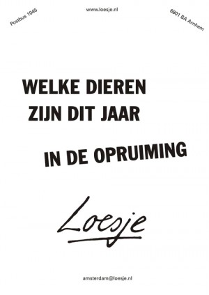 welke dieren zijn dit jaar in de opruiming