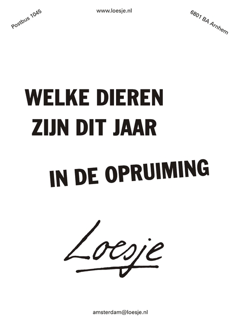 welke dieren zijn dit jaar in de opruiming