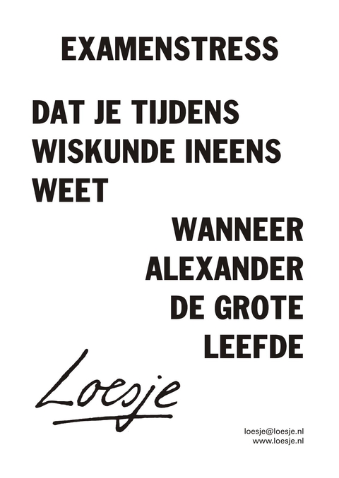 examenstress dat je tijdens wiskunde ineens weet wanneer Alexander de Grote leefde