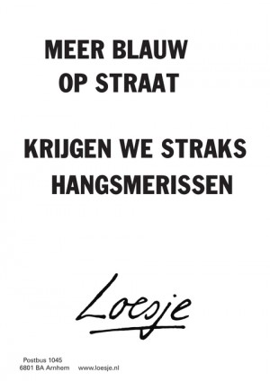 meer blauw op straat krijgen we straks hangsmerissen