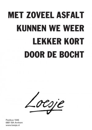 met zoveel asfalt kunnen we weer lekker kort door de bocht