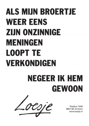 als mijn broertje weer eens zijn onzinnige meningen loopt te verkondigen negeer ik hem gewoon