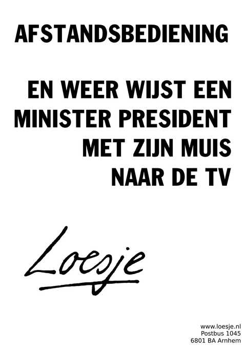 afstandsbediening en weer wijst een minister president met zijn muis naar de tv