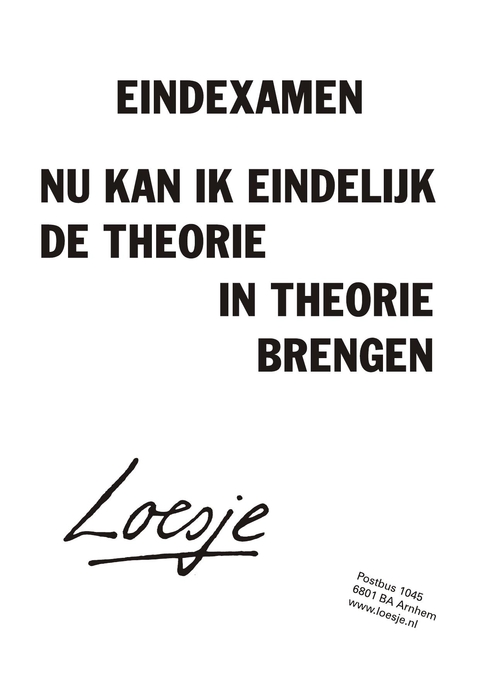 eindexamen nu kan ik eindelijk de theorie in theorie brengen