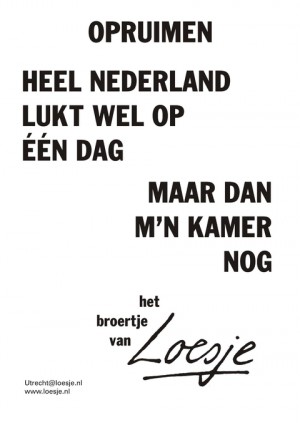 Opruimen heel nederland lukt wel op een dag maar dan mn kamer nog het broertje van