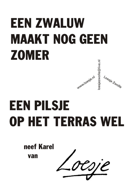 een zwaluw maakt nog geen zomer een pilsje op het terras wel neef Karel van