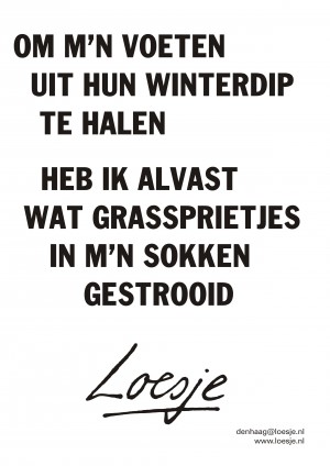Om m’n voeten uit hun winterdip te halen heb ik alvast wat grassprietjes in m’n sokken gestrooid