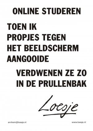 Online studeren toen ik propjes tegen het beeldscherm aangooide verdwenen ze zo in de prullenbak