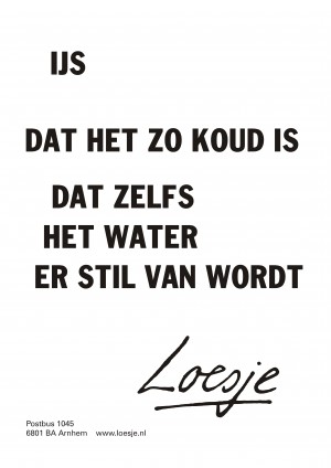 ijs dat het zo koud is dat zelfs het water er stil van wordt