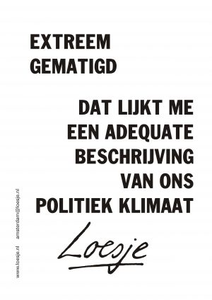 Extreem gematigd dat lijkt me een adequate beschrijving van ons politiek klimaat