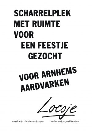 scharrelplek met ruimte voor een feestje gezocht voor Arnhems aardvarken