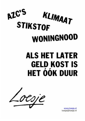 Azc’s / klimaat / stikstof / woningnood / als het later geld kost is het óók duur