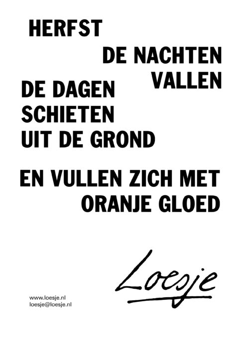 Herfst / De nachten vallen / De dagen schieten uit de grond  / En vullen zich met oranje gloed