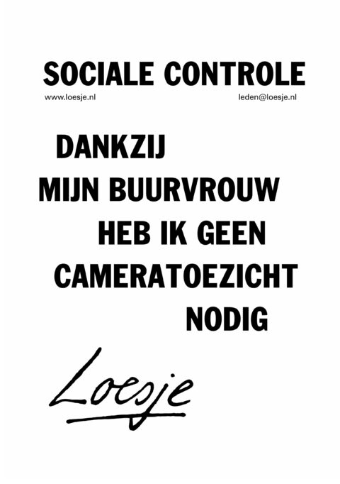 Sociale controle / dankzij mijn overbuurvrouw heb ik geen cameratoezicht nodig