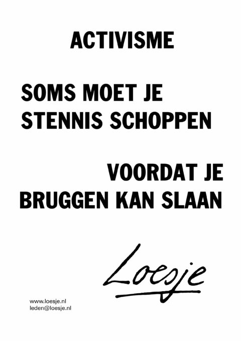 Soms moet je stennis schoppen/ voordat je bruggen kan slaan