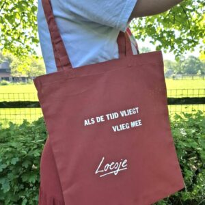 Katoenen tas - Als de tijd vliegt vlieg mee (oranjebruin)