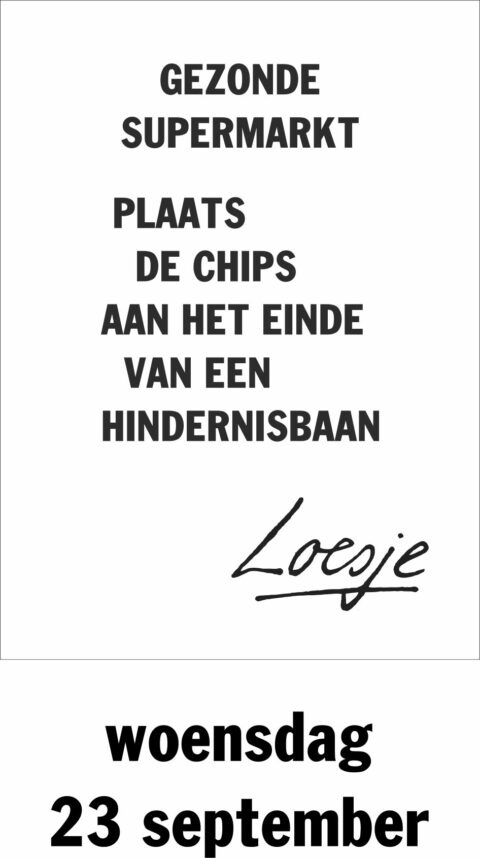 Gezonde supermarkt plaats die chips aan het einde van een hindernisbaan